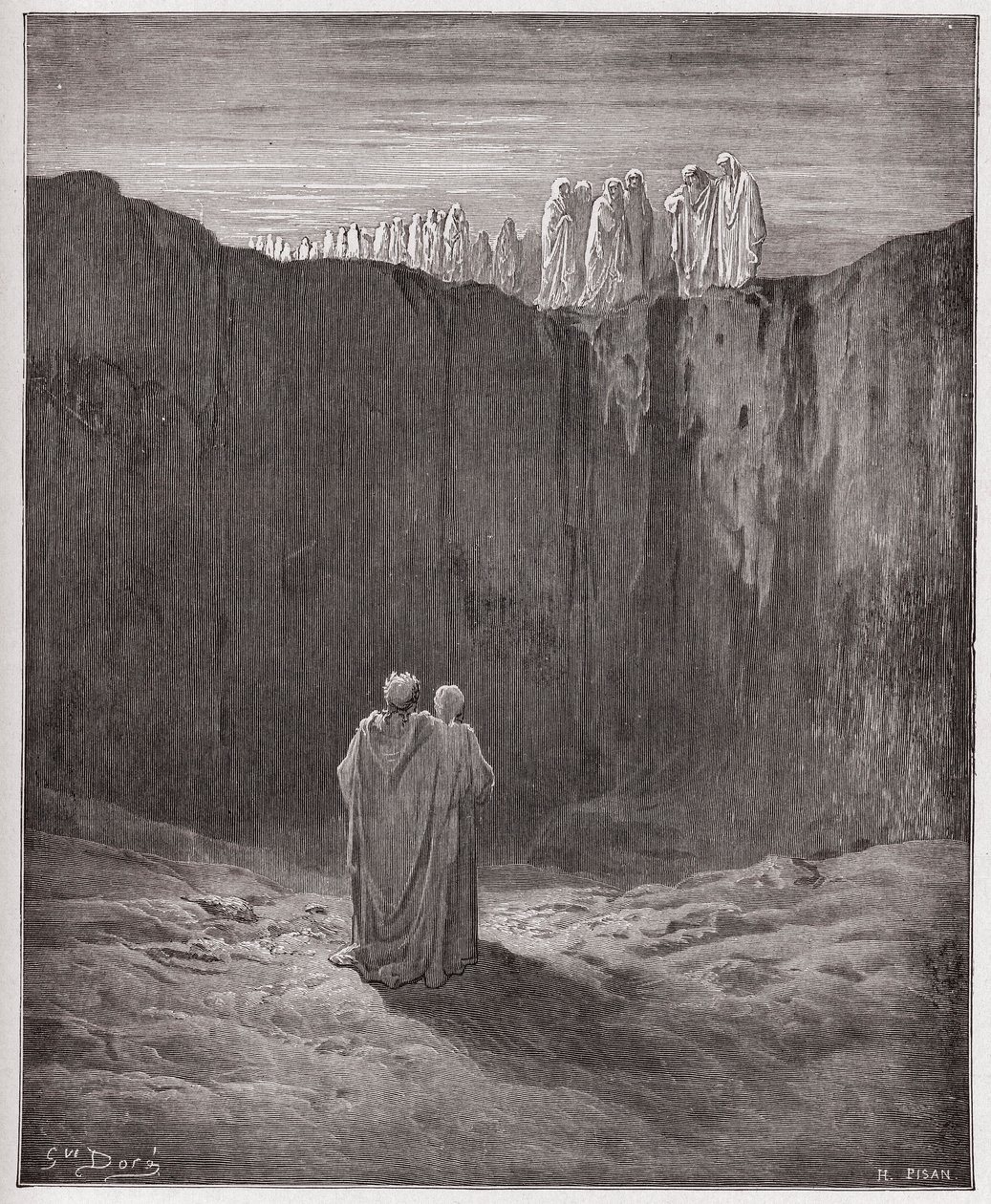 De Goddelijke Komedie (La Divina Commedia), Purgatorio, Canto 3: Het gezelschap van zielen op de klif - door Dante Alighieri (1265-1321) - Illustratie door Gustave Doré (1832-1883) door Gustave Dore