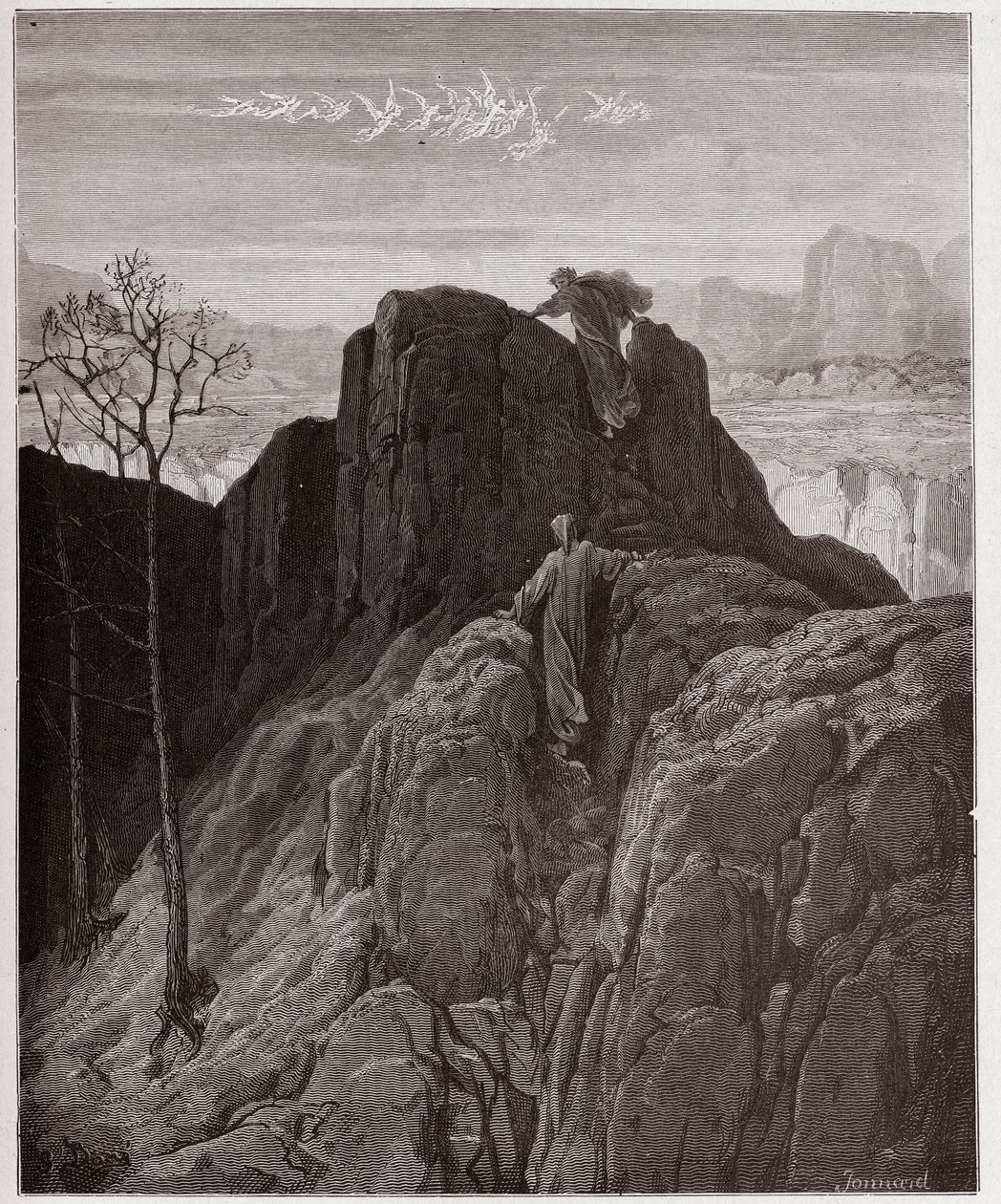 De Goddelijke Komedie, Purgatorio, Canto 4: Virgil leidt Dante de ruige berghelling op - door Dante Alighieri (1265-1321) - Illustratie door Gustave Doré (1832-1883) door Gustave Dore