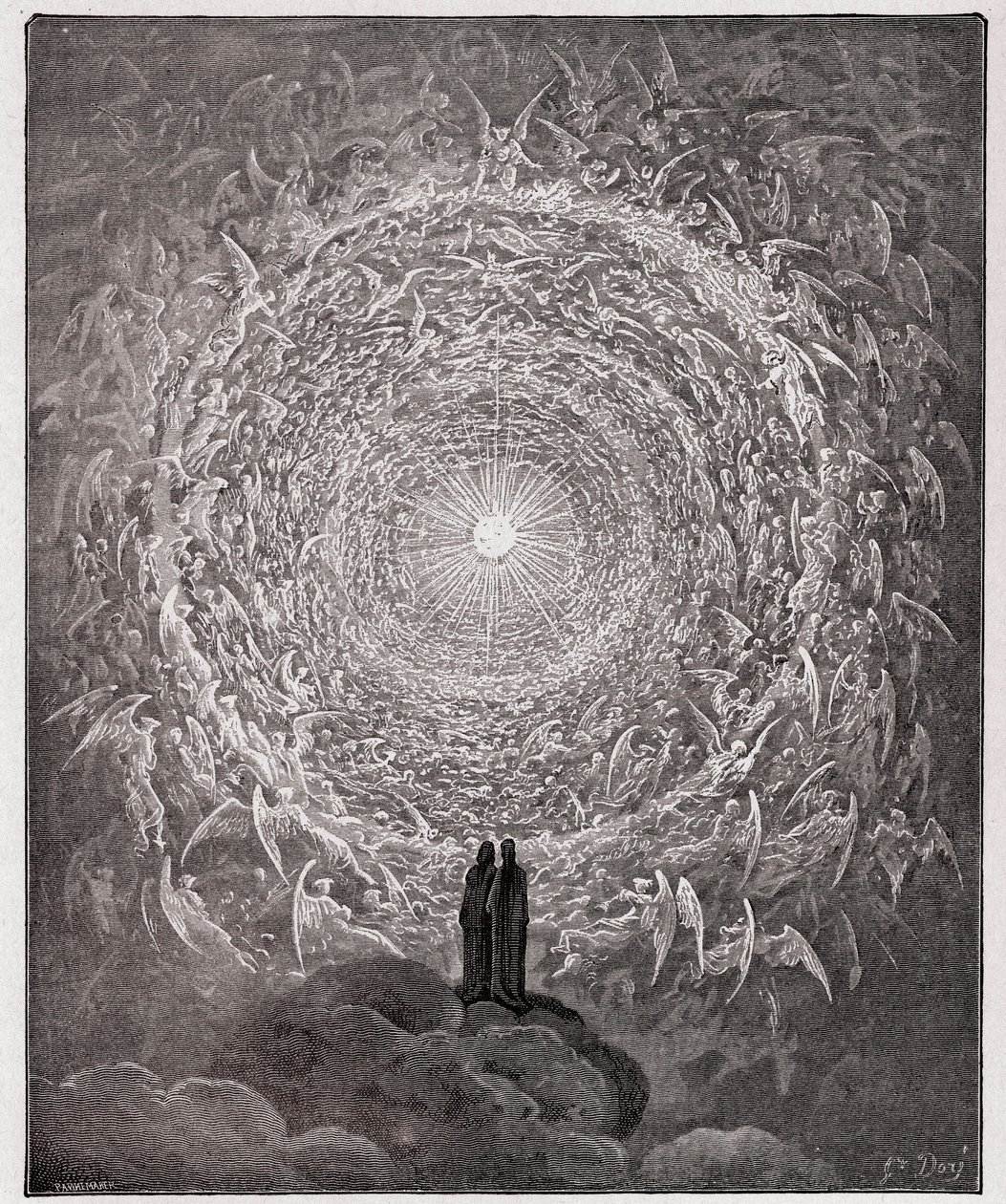 De Goddelijke Komedie, Paradiso, Canto 31: De heilige menigte vormt een roos in het empyreum (rose celeste) - door Dante Alighieri (1265-1321) door Gustave Dore