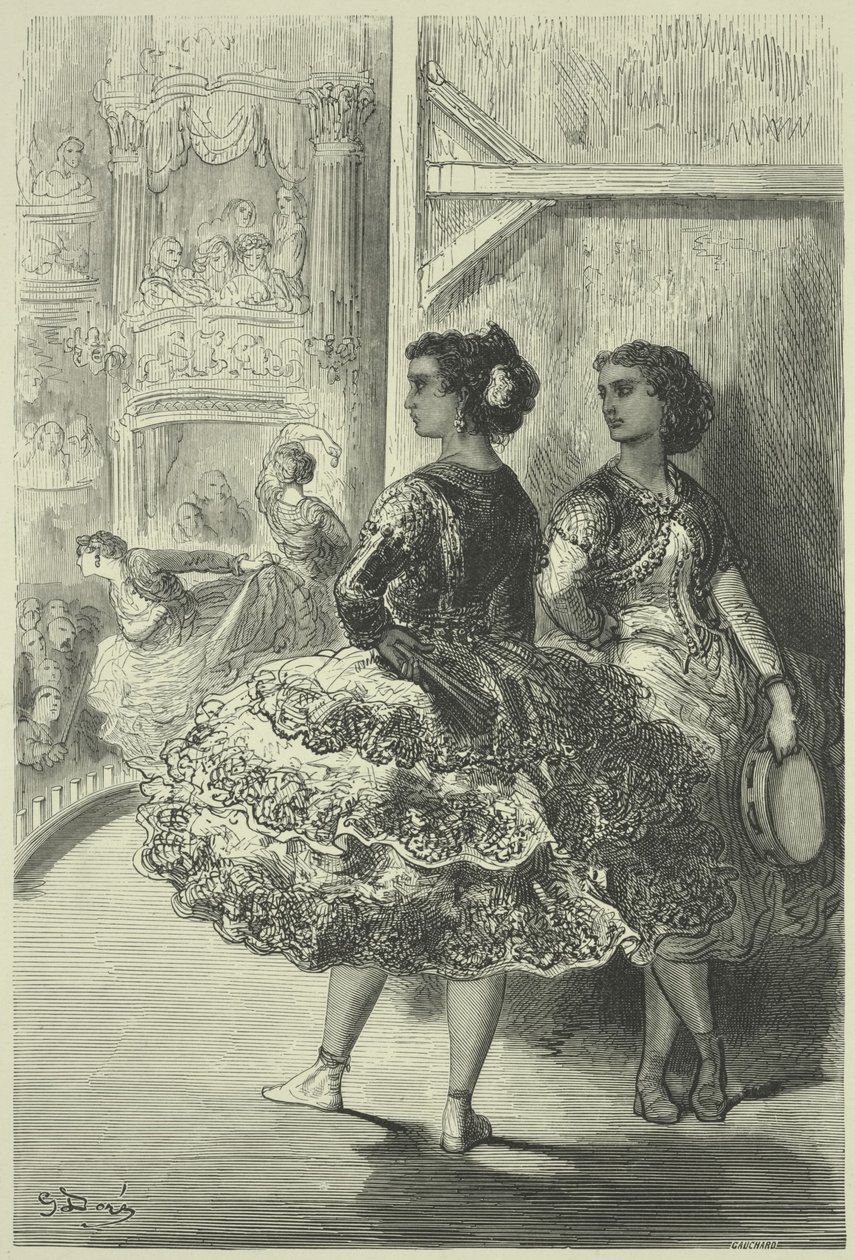 De Fandango in het Theater San Fernando, Sevilla door Gustave Dore