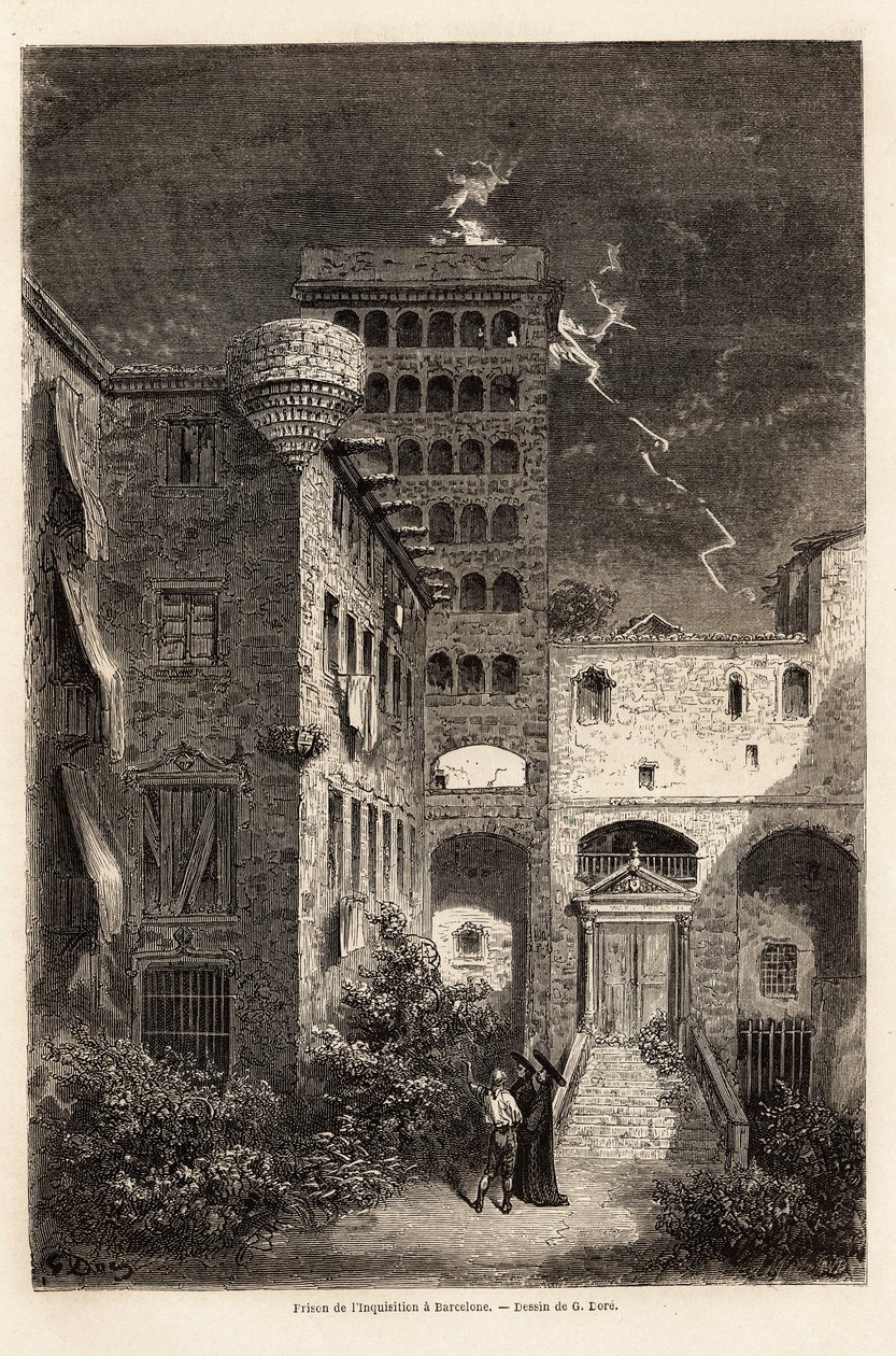 De gevangenis van de Inquisitie in Barcelona, tekening door Gustave Doré (1832-1883), ter illustratie van zijn reis naar Spanje, met C. Davillier, in 1862. Gravure in 