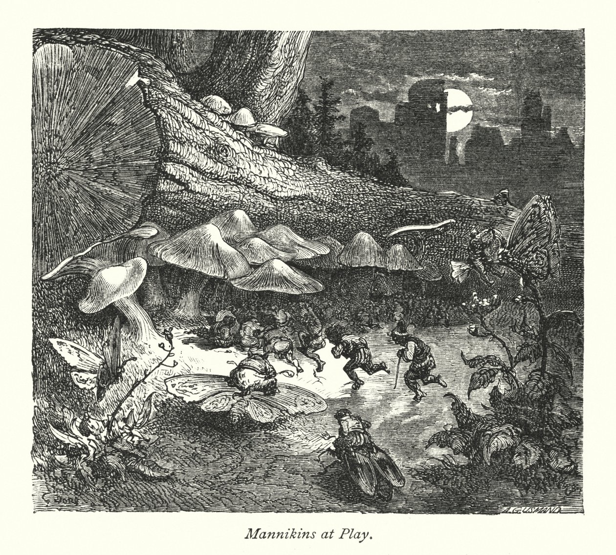 Het kasteel van de Mannikins (gravure) door Gustave Dore