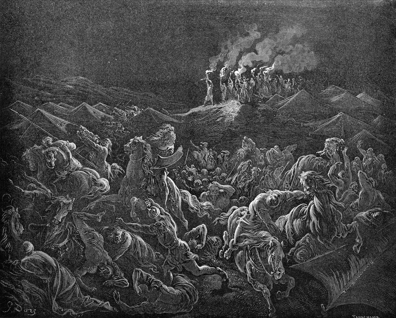 De Midianieten op de vlucht - Bijbel door Gustave Dore
