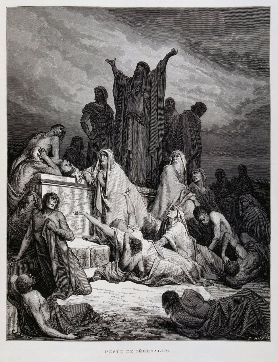 De plaag treft Jeruzalem, Illustratie uit de Dore Bijbel door Gustave Dore