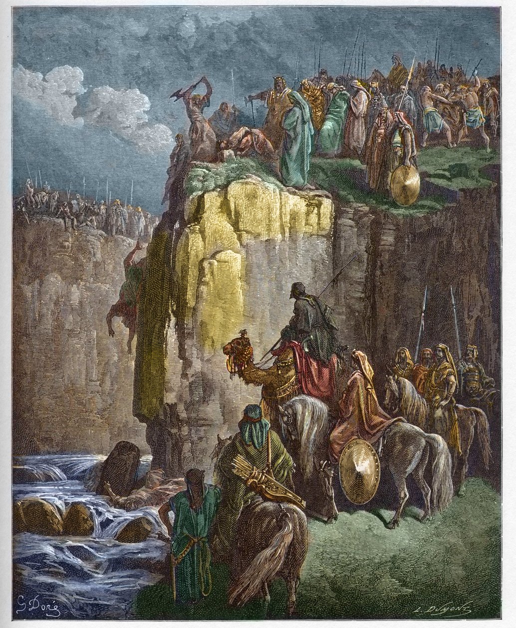 De slachting van de profeten van Baäl - De profeet Elia laat de priesters van Baäl omkomen - gravure in De geïllustreerde Bijbel door Gustave Dore - Gravure uit De Dore Bijbel door Gustave Dore