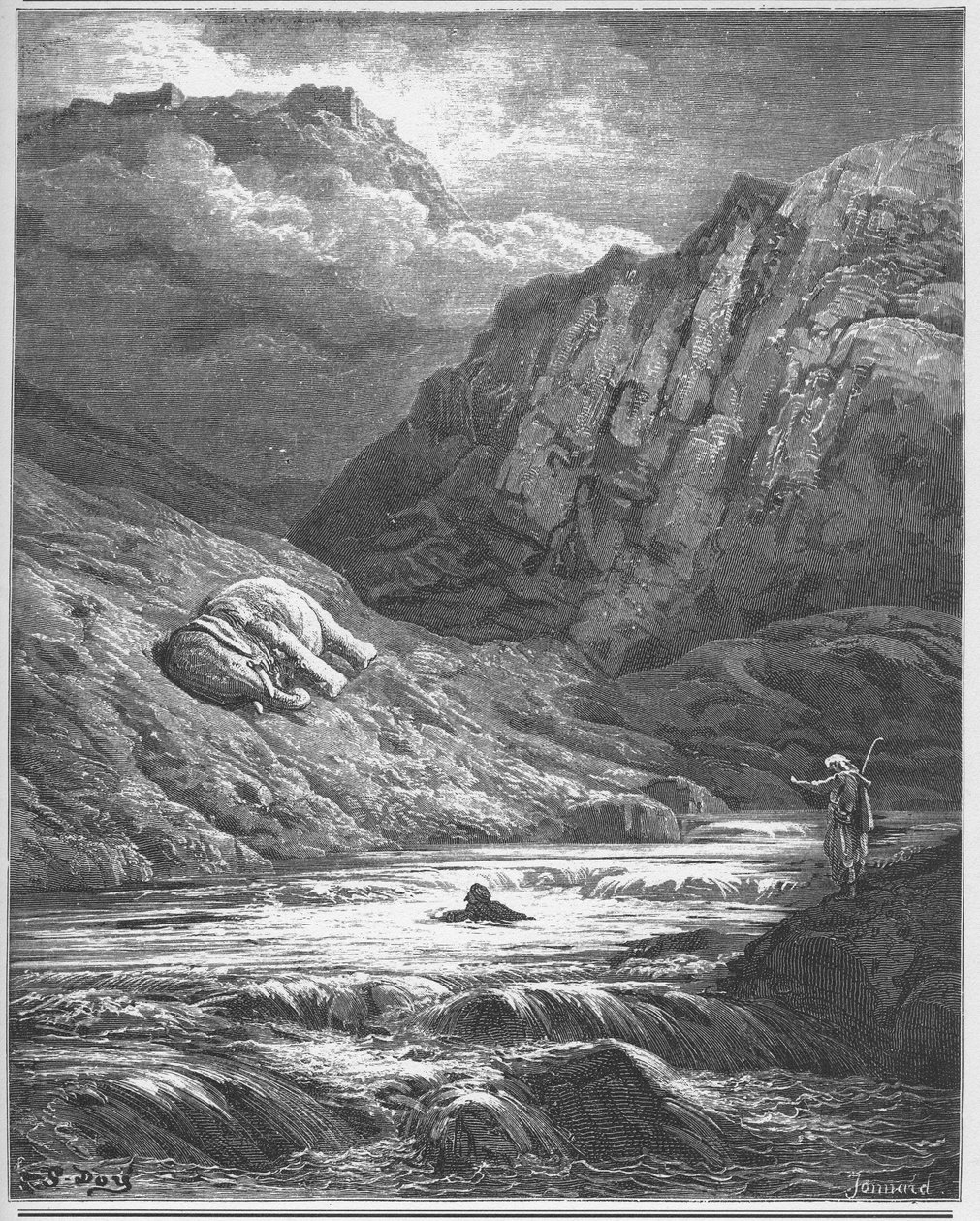 De twee avonturiers en de talisman - uit "Fabels" van Jean de La Fontaine door Gustave Dore