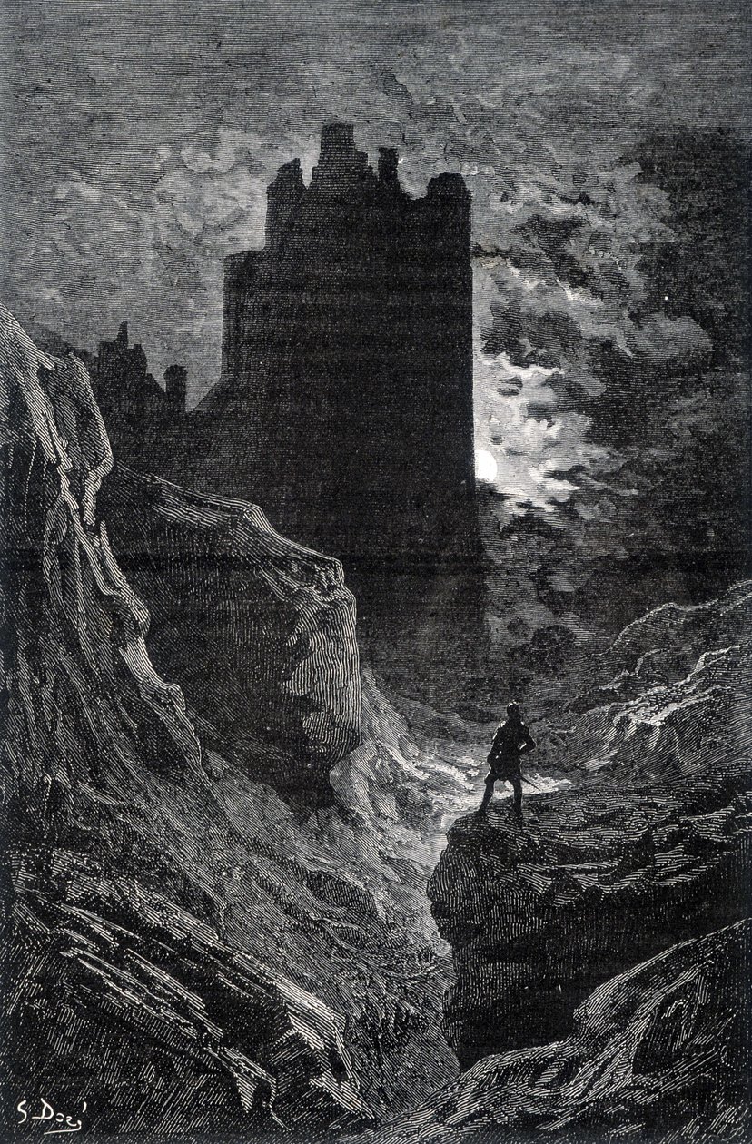 Het kasteel van angst - illustratie van angst door Gustave Doré, gravure door Gustave Dore