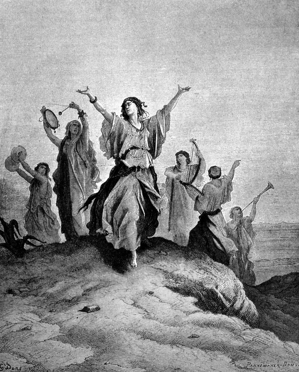 De dochter van Jefta, de rechter van Israël, ging haar vader tegemoet. Illustratie door Gustave Doré. Gravure uit de 19e eeuw. door Gustave Dore