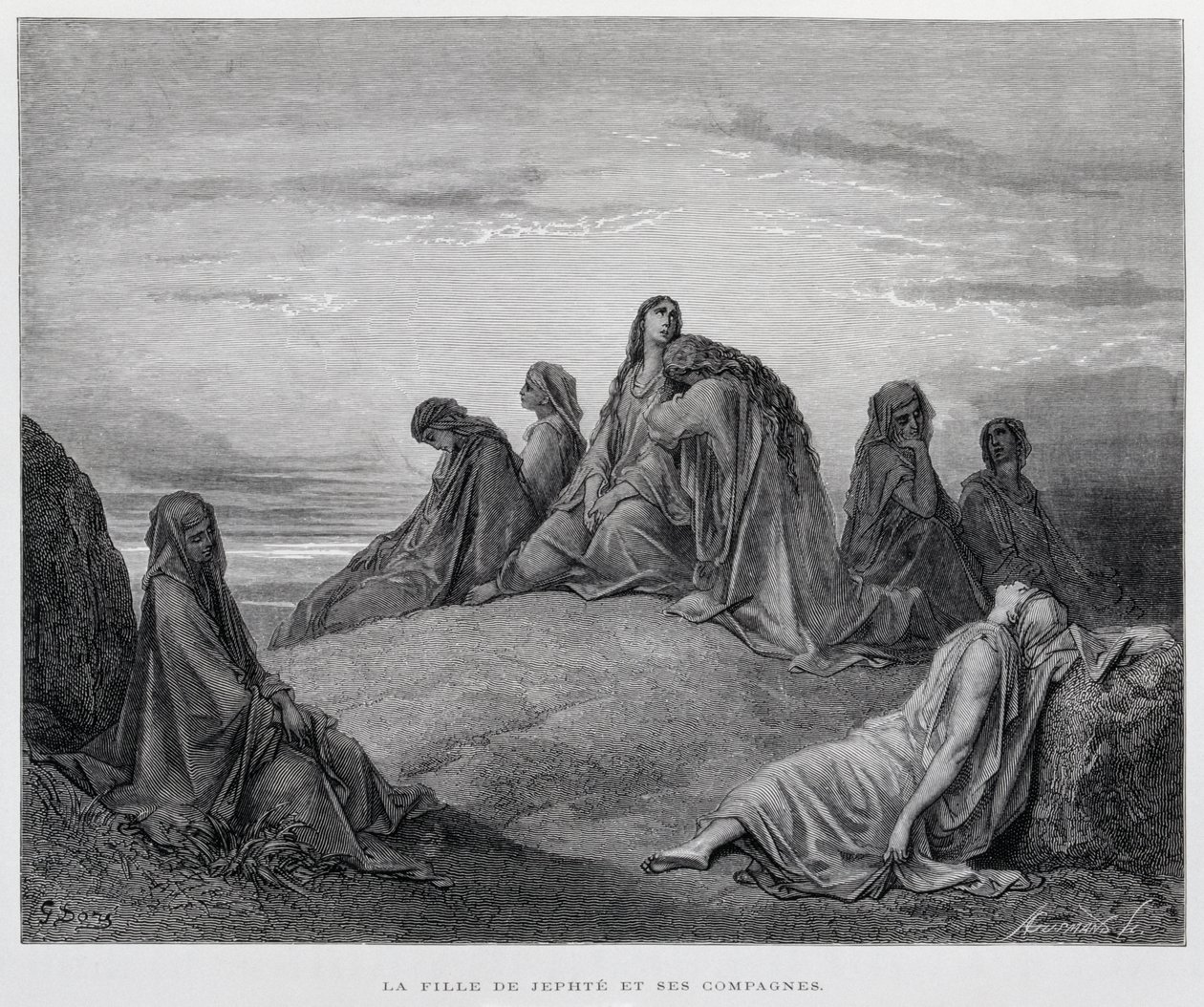 De dochters van Jephta, Illustratie uit de Dore Bijbel door Gustave Dore