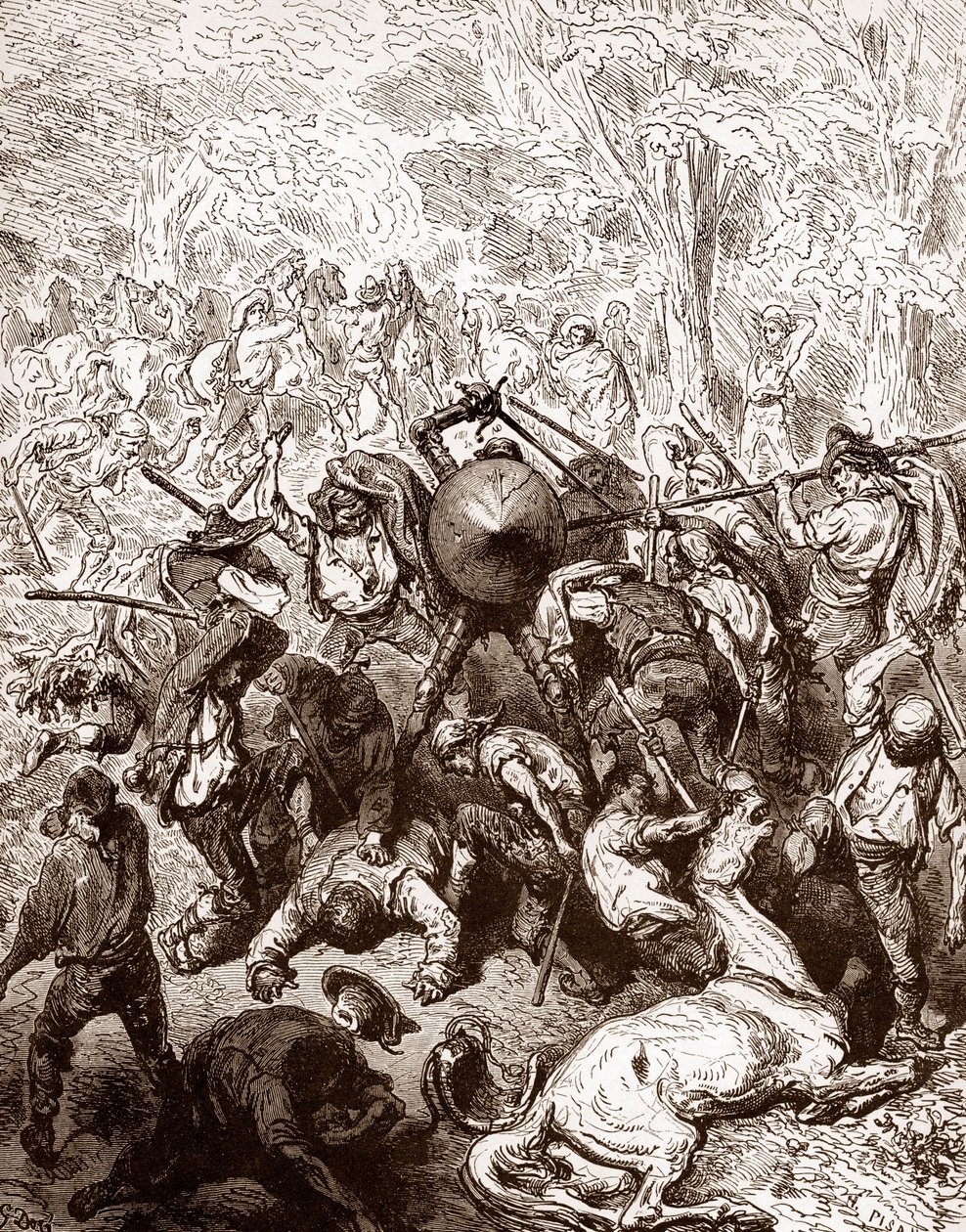 Het gevecht tegen de muilezeldrijvers van Yanguas Gravure door Gustave Doré voor 