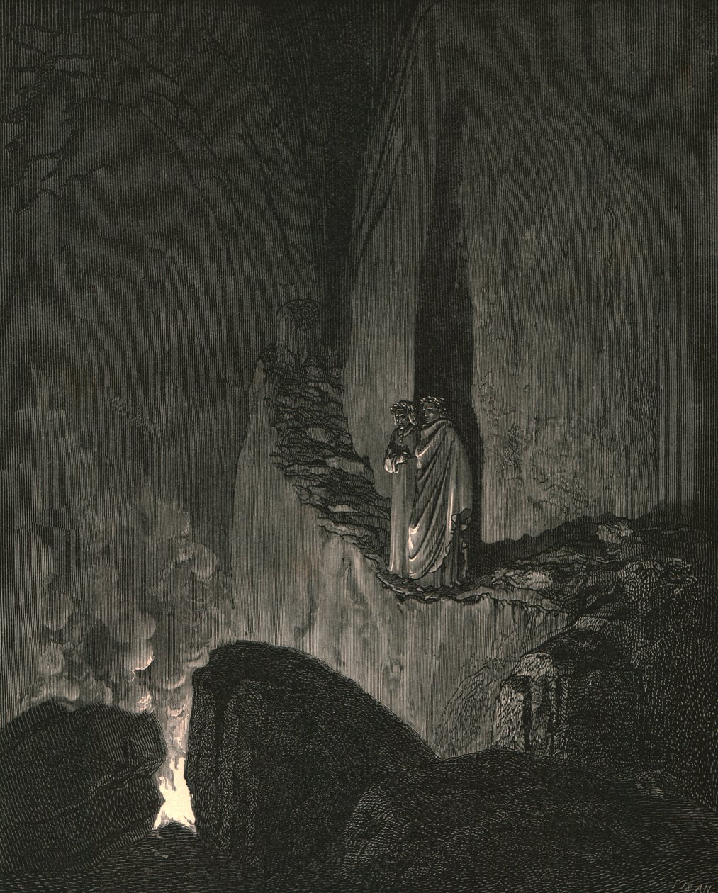 De gids, die merkte hoe ik aandachtig keek, begon aldus, c1890 door Gustave Dore