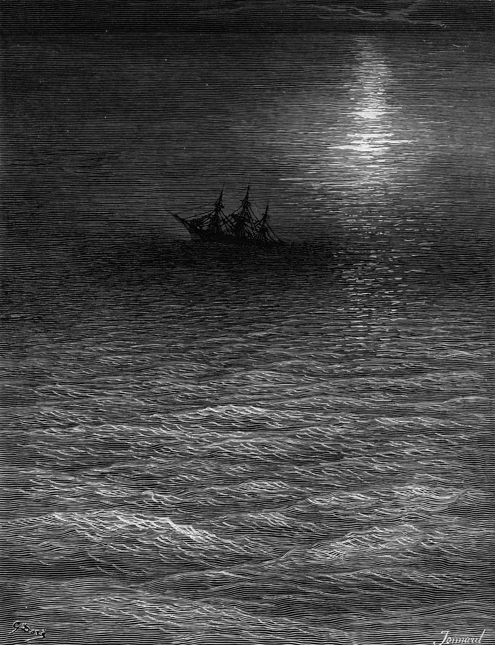 Het gestrande schip in een maanverlichte zee, scène uit 