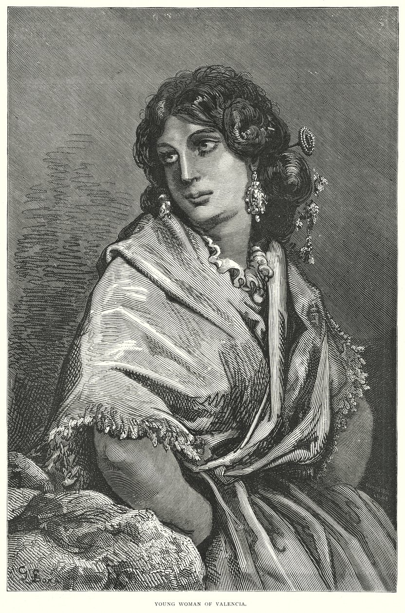 Jonge vrouw van Valencia (gravure) door Gustave Dore