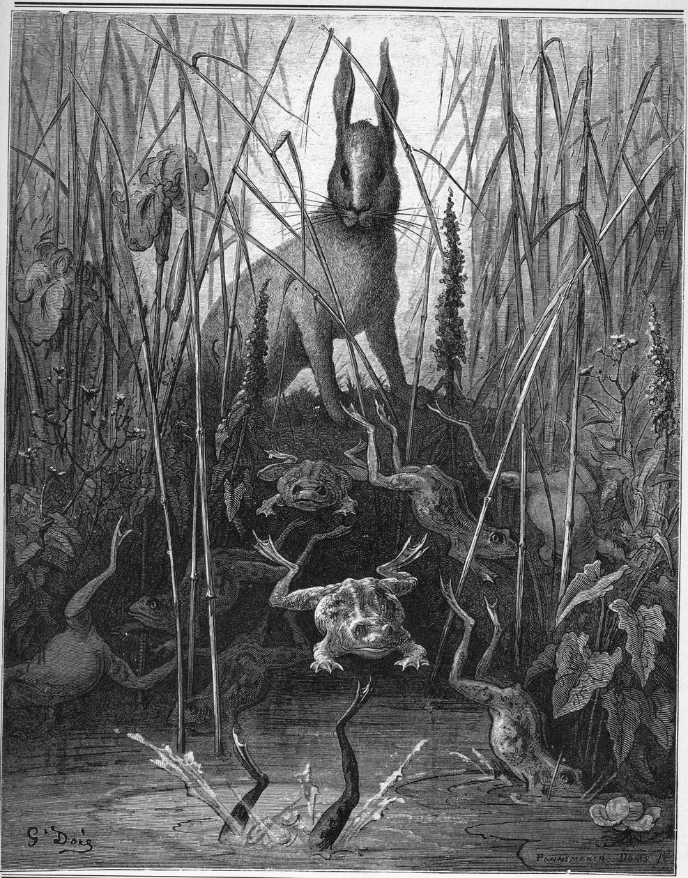 De haas en de kikker - uit "Fabels" van Jean de La Fontaine door Gustave Dore