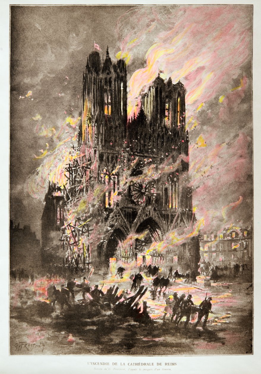 Kathedraal van Reims in brand door Gustave Fraipont