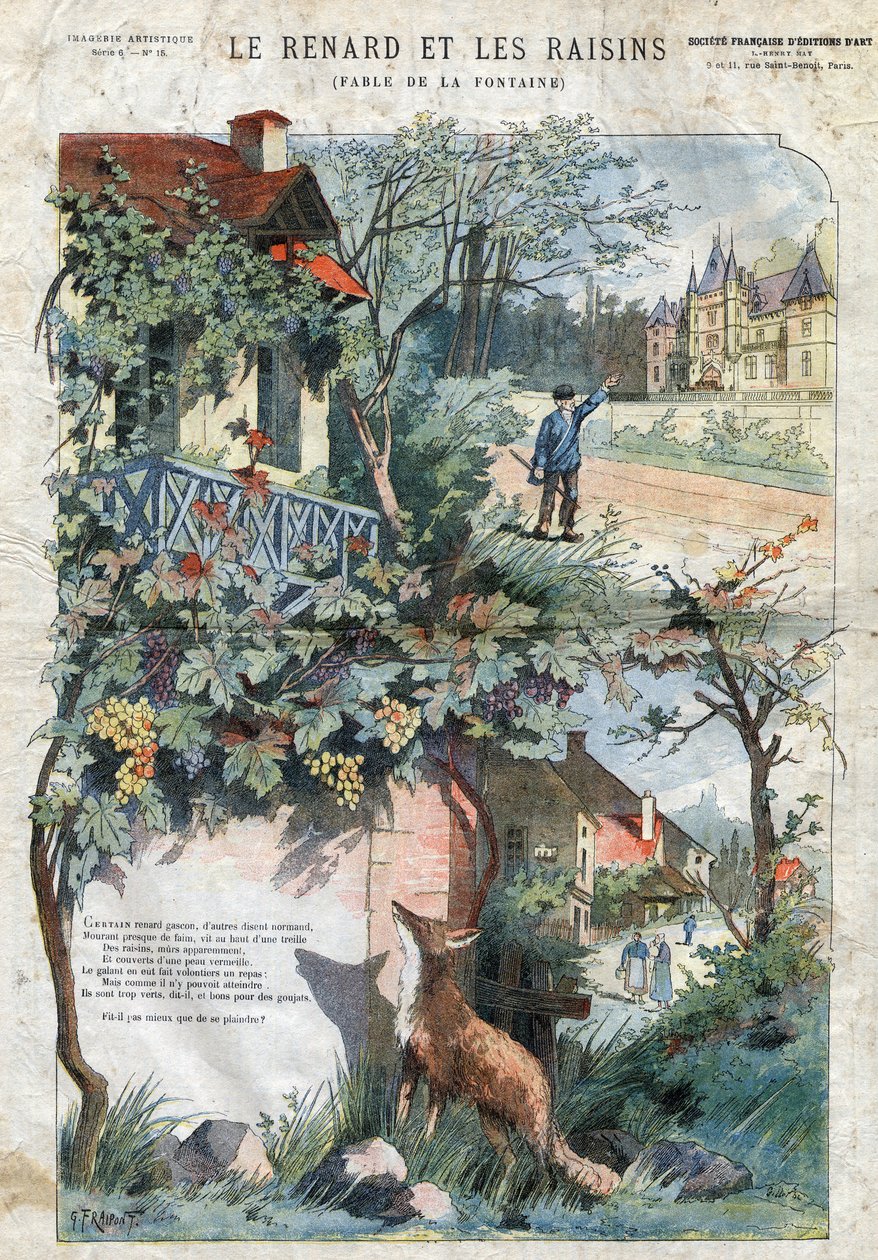 De vos en de druiven. Fabels van Jean de La Fontaine. Illustratie door Gustave Fraipont. door Gustave Fraipont