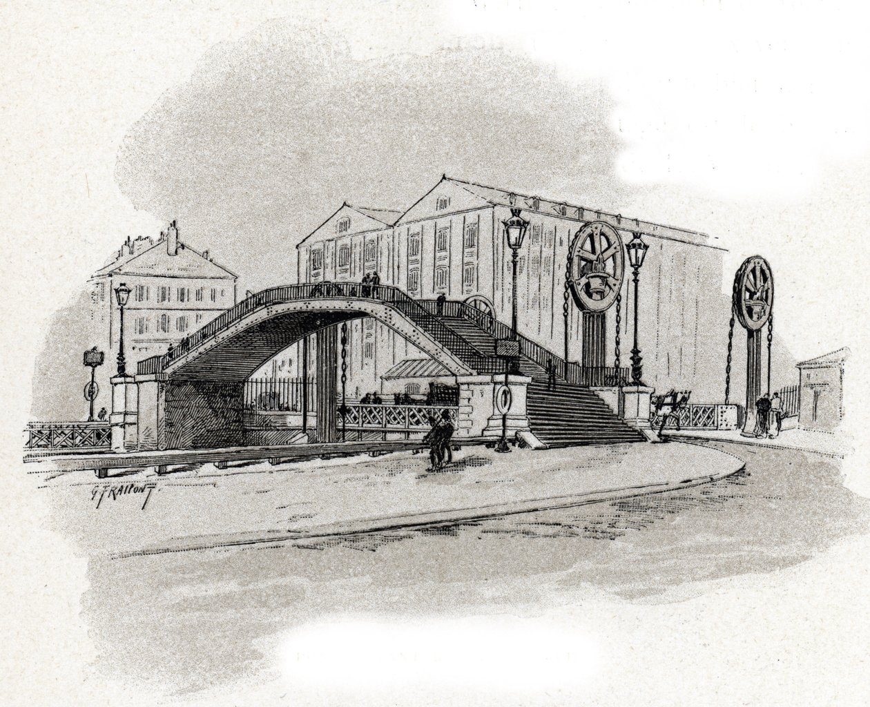 Uitzicht op de hefbrug van de rue de Crimee, Bassin de l
