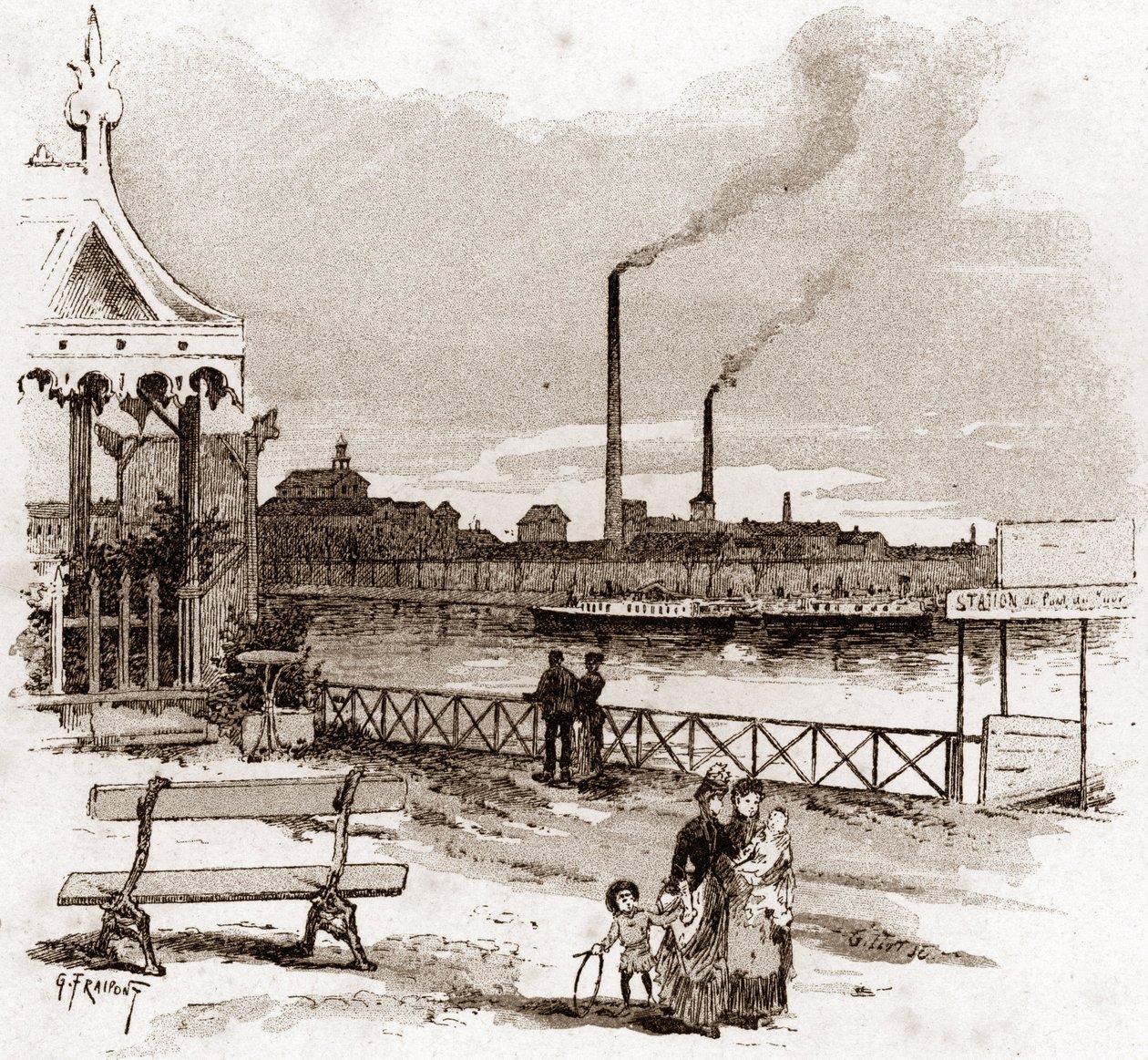 Uitzicht op de quai de Javel in Parijs, huidige quai André-Citroen door Gustave Fraipont