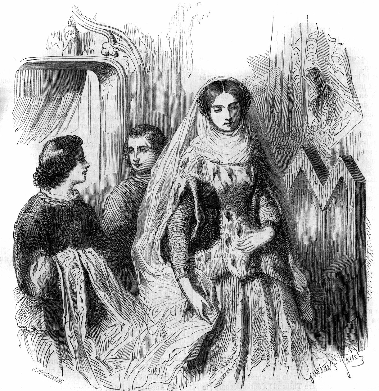 Portret van Jeanne de Montmorency, dochter van Bouchard 1e de Marly. 13e-14e eeuw. Gravure door Gustave Janet door Gustave Janet