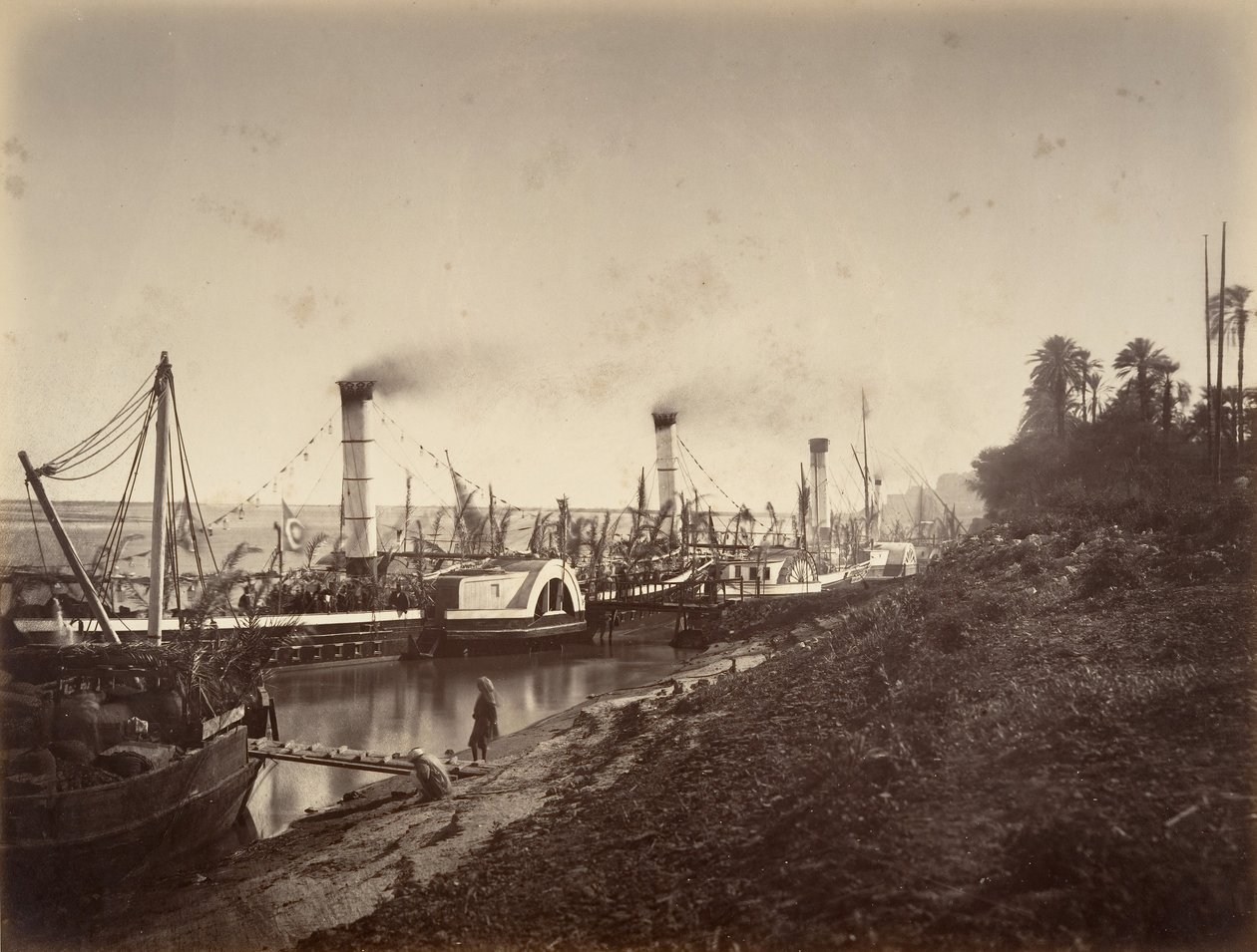 Fête de S. A. Ismaïl Pacha aan boord van de boten van LL. A A. de prinsen, januari 1867, 1867 door Gustave Le Gray