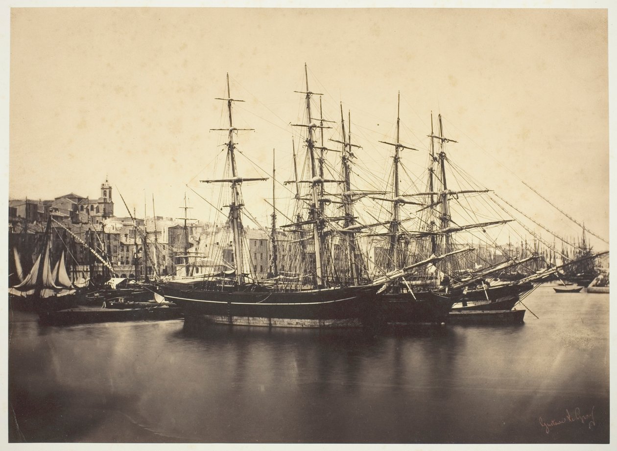 Schepen in de haven van Sète door Gustave Le Gray