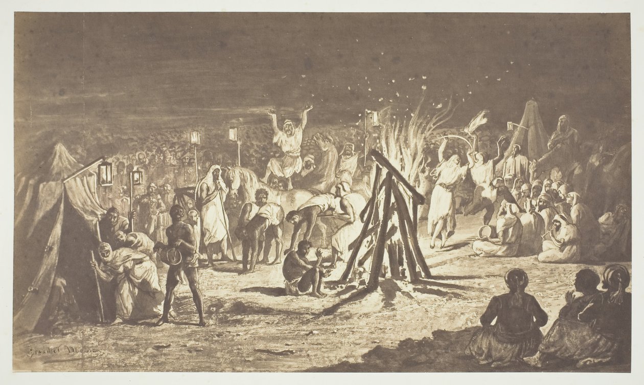 Zonder titel [Schilderij van De Kampvuren bij Camp de Chalons door Bénédict Masson], 1857 door Gustave Le Gray