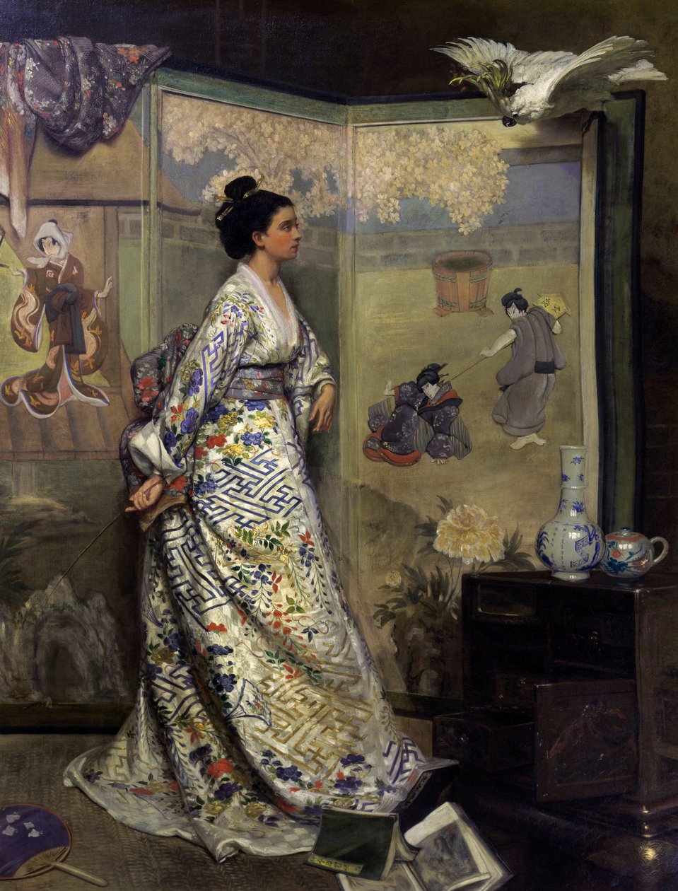 Japanse waaier (olieverf op doek door Gustave Leonard de Jonghe