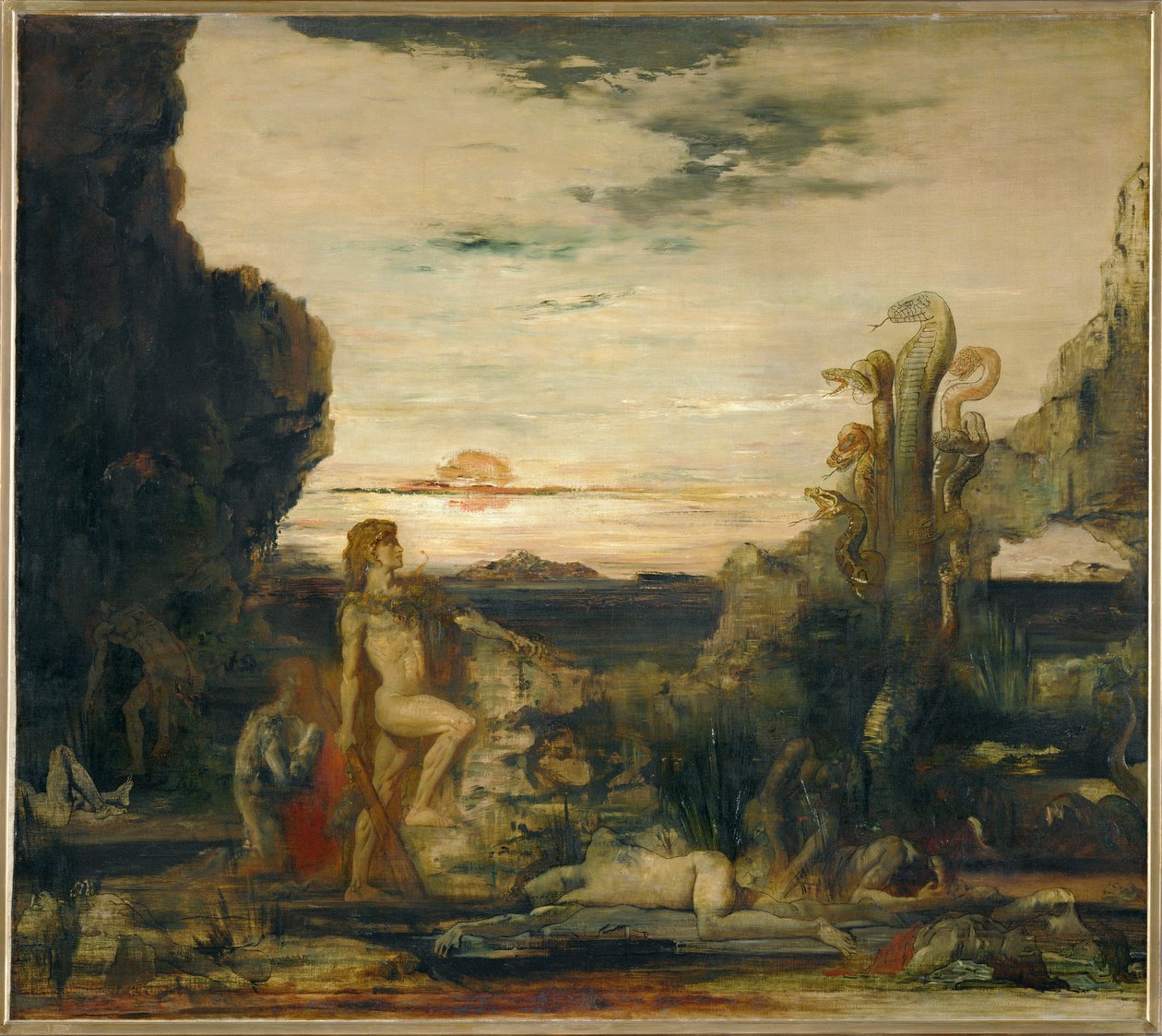 Hercules en de hydra van Lernae (schilderij op doek) door Gustave Moreau