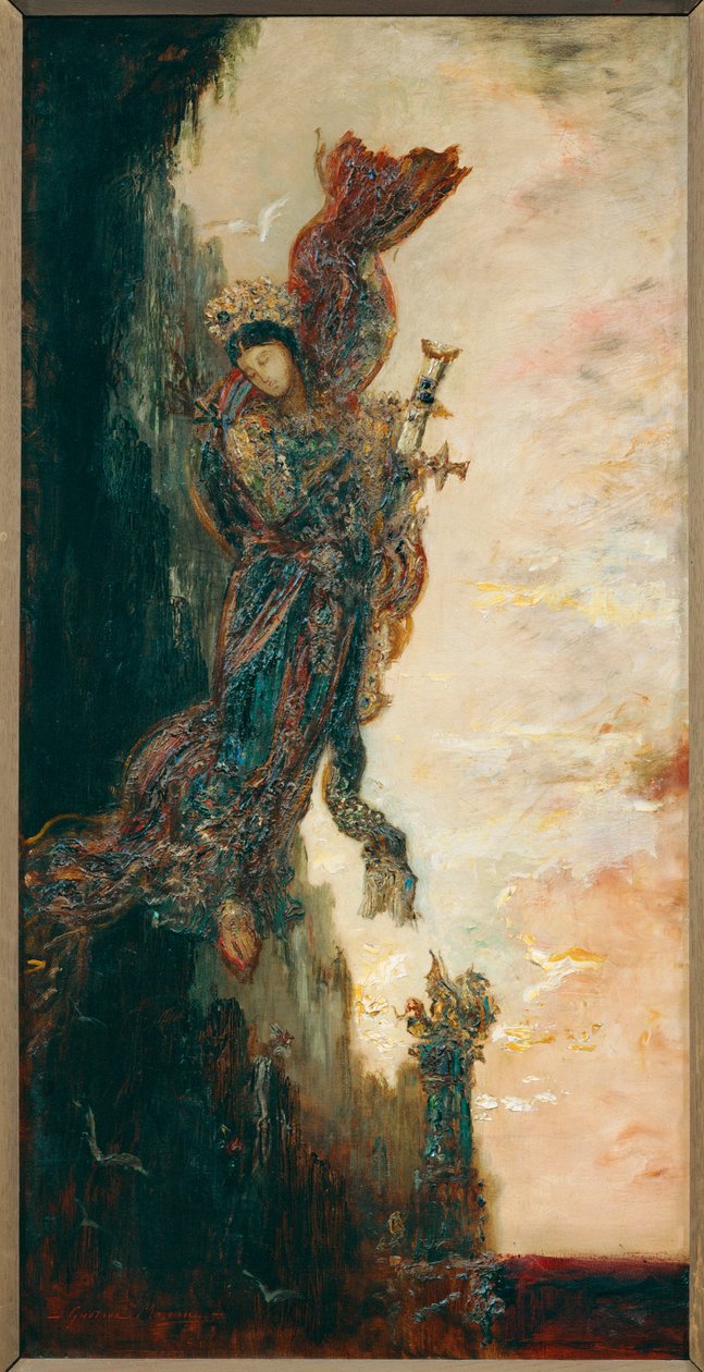Sappho, vallend (schilderij op doek) door Gustave Moreau