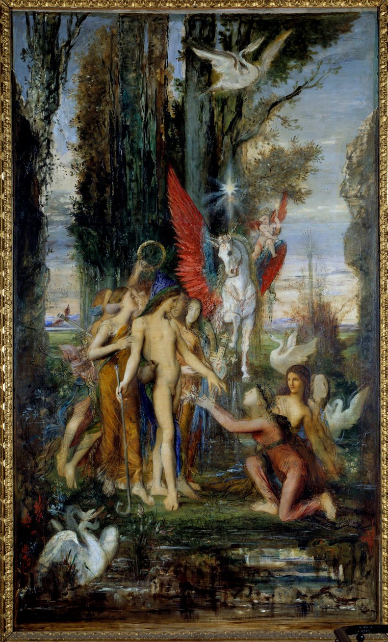 De Griekse dichter Hesiode (8e eeuw v.Chr.) en de Muzen door Gustave Moreau