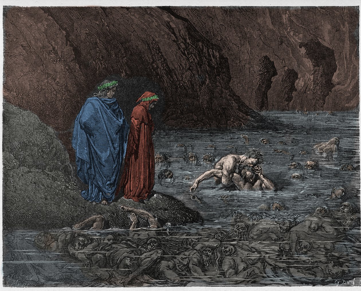 Inferno, Canto 32: Ugolino knaagt aan het hoofd van aartsbisschop Ruggieri, illustratie uit De Goddelijke Komedie van Dante Alighieri, 1885 door Gustave after Dore