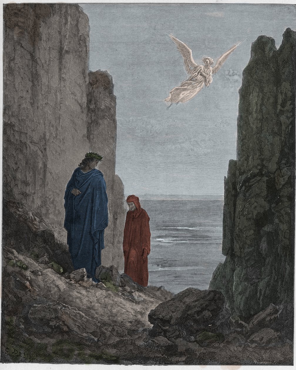 Purgatorio, Canto 19: De dichters stijgen op naar de vijfde cirkel, illustratie uit De Goddelijke Komedie van Dante Alighieri, 1885 door Gustave after Dore