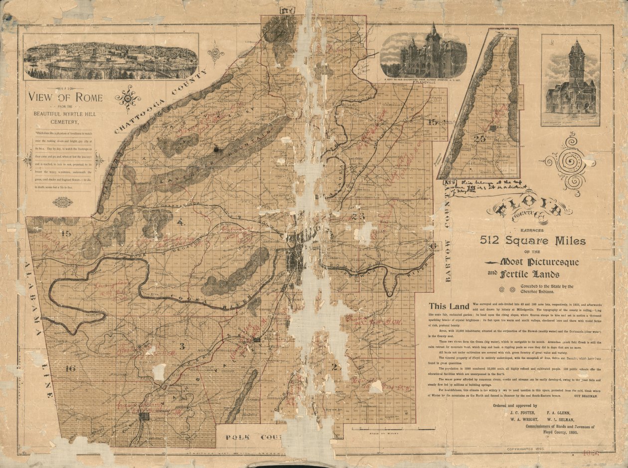 Floyd County, Ga. omvat 512 vierkante mijlen van de meest pittoreske en vruchtbare gronden, afgestaan aan de staat Cherokee Indianen door Guy Beauman
