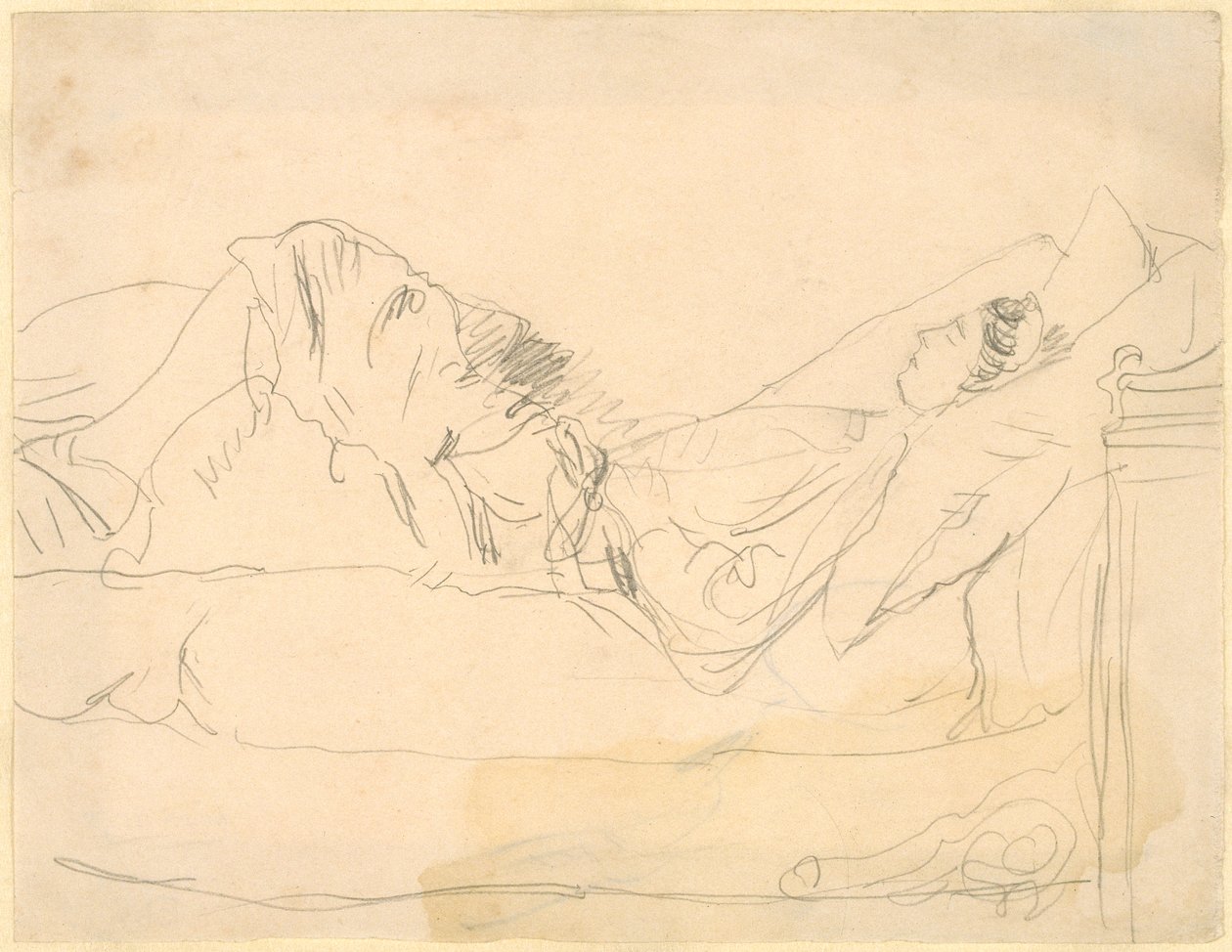 Meisje liggend op een bed door Gwen John