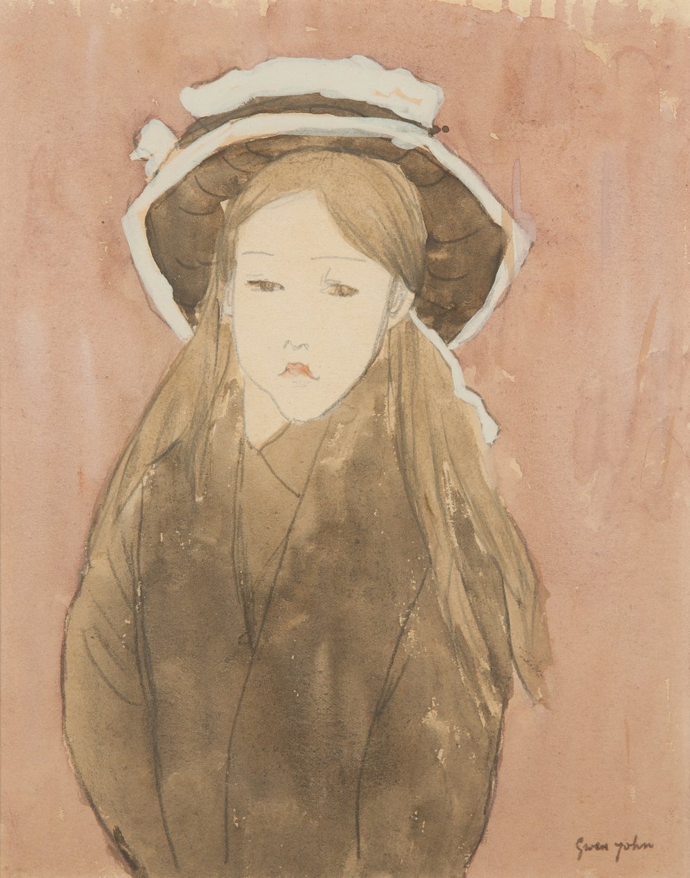 Klein meisje met grote hoed door Gwen John