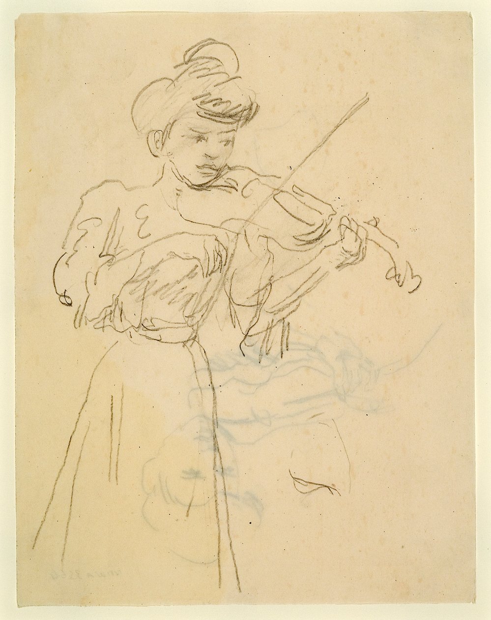 Vrouw staand viool spelend door Gwen John