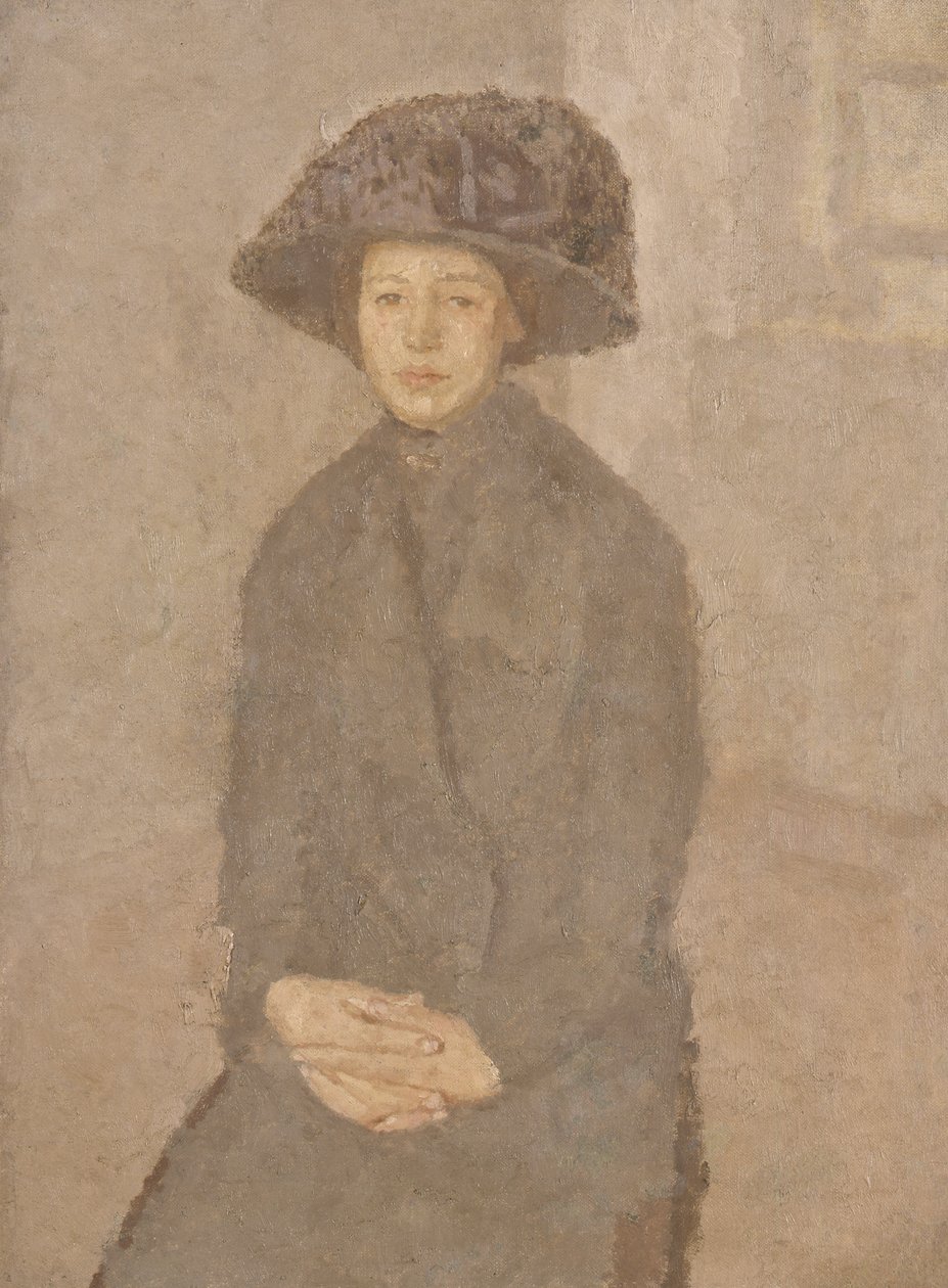 Jonge vrouw met een grote hoed, c.1917-25 door Gwen John