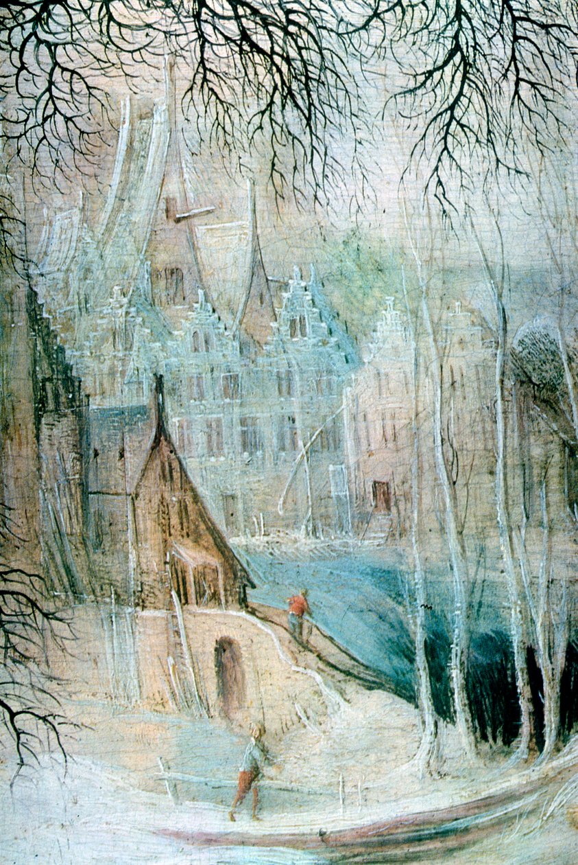 Een winterlandschap met een houthakker (detail), ca. 1606-1656 door Gysbrecht Leytens
