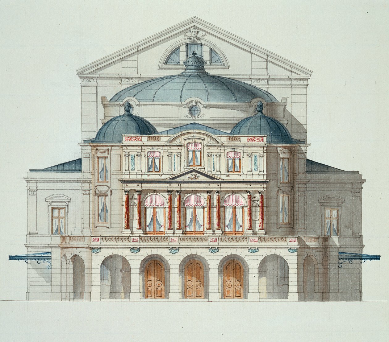 Elevatie van een Theater, uit een folio van ontwerpen door H. Monnot