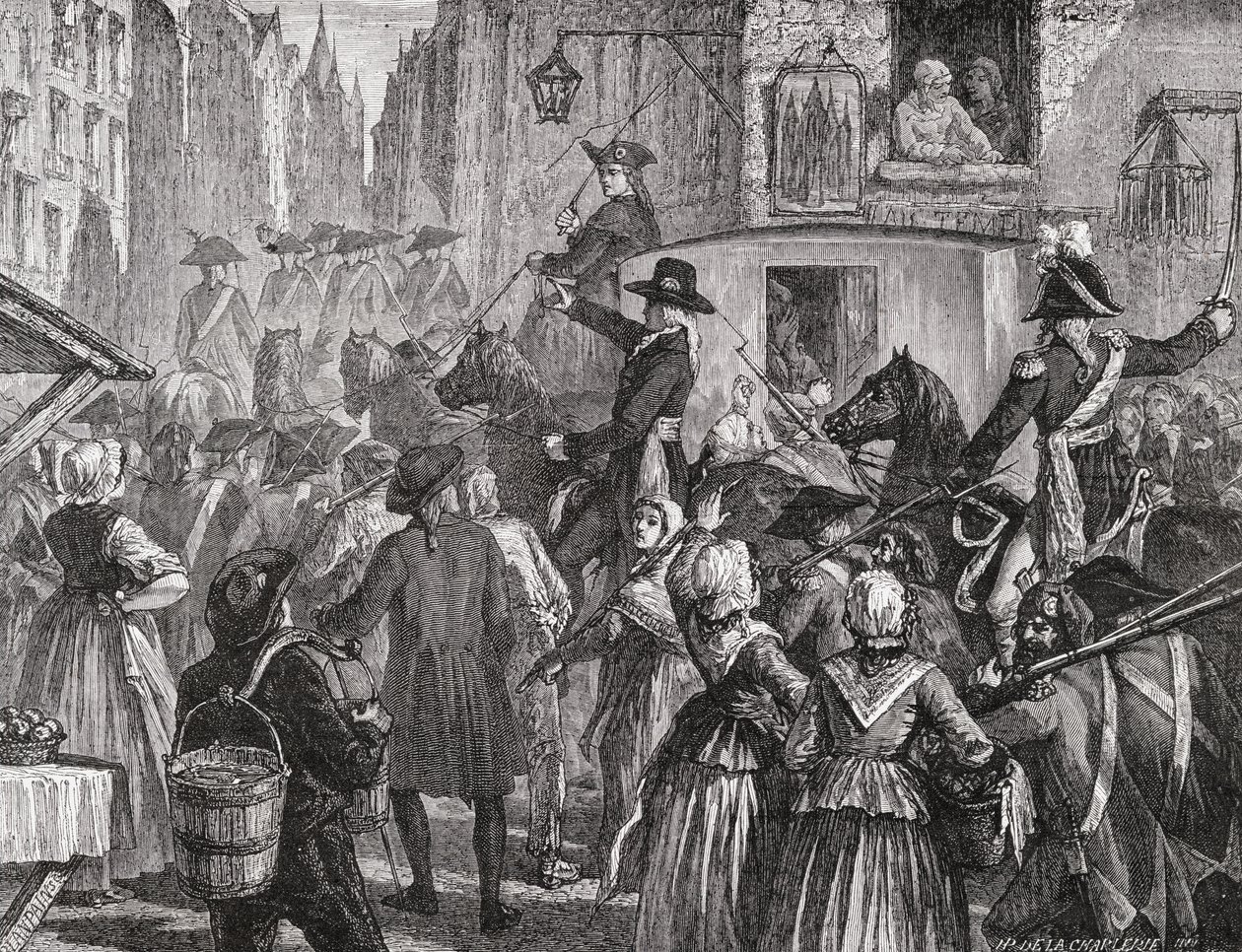 De koninklijke familie wordt naar de Tempel gebracht, 13 augustus 1792 door H. de la Charlerie