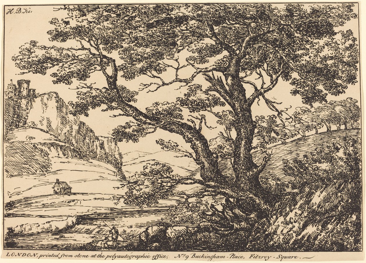 Landschap met Grote Boom, Kasteel Links door H.B. Ker