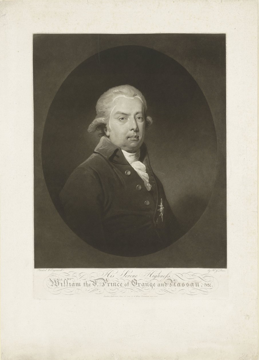 Portret van Willem V, prins van Oranje-Nassau door H.G. Does
