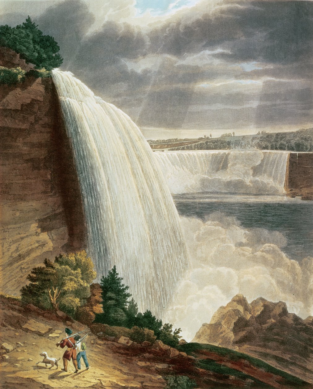 Niagara Falls, deel van de Amerikaanse waterval vanaf de voet van de trap, gegraveerd door J. Hill, uitgegeven door H.L. Megarcy (kleurengraving) door H.J. Bennett