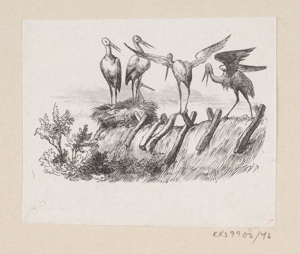 Illustratie voor "De Ooievaars" in H.C. Andersen, "Sprookjes en Verhalen", Deel 1 door H.P. Hansen