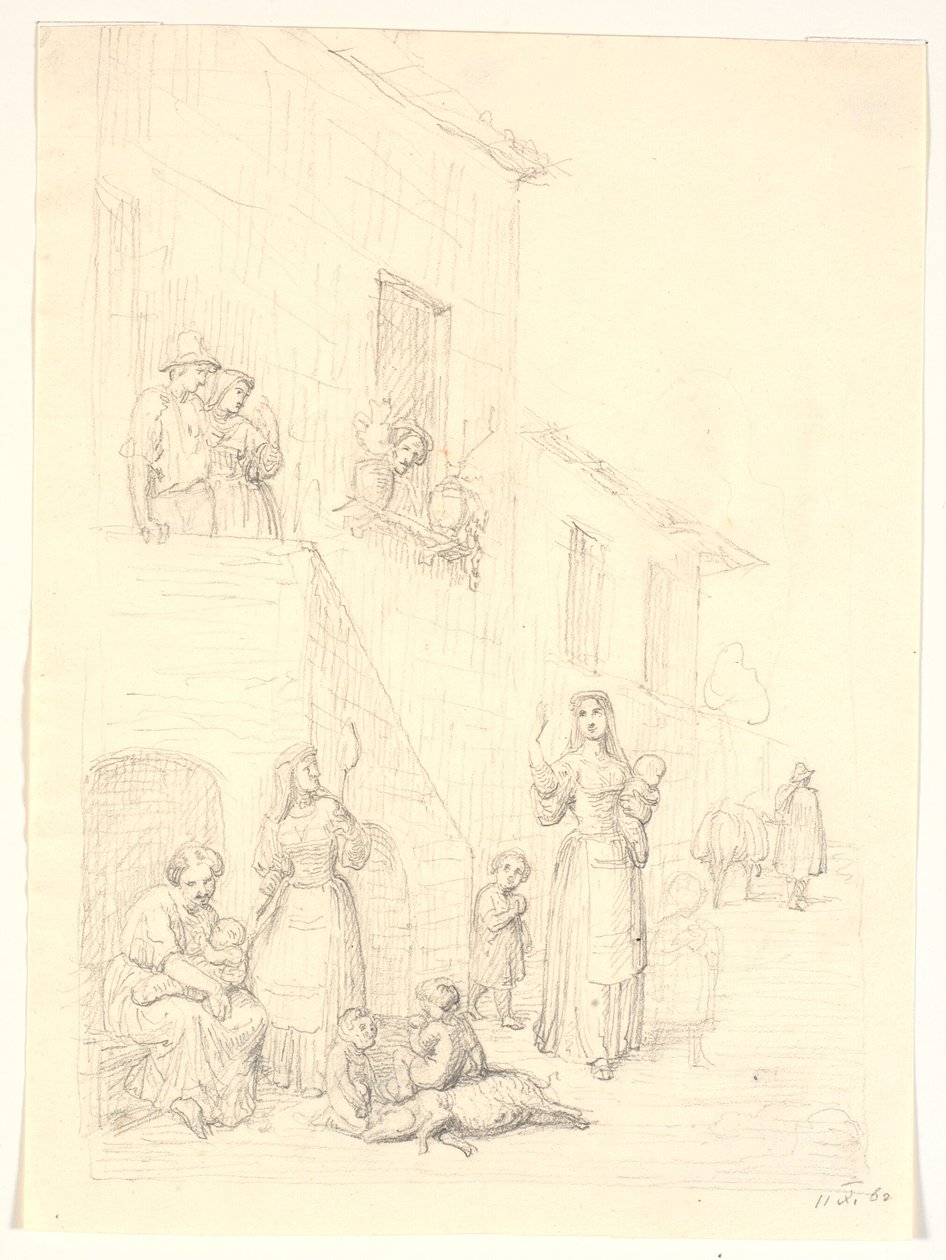 Vrouwen en kinderen buiten een Italiaans huis door H.W. Bissen