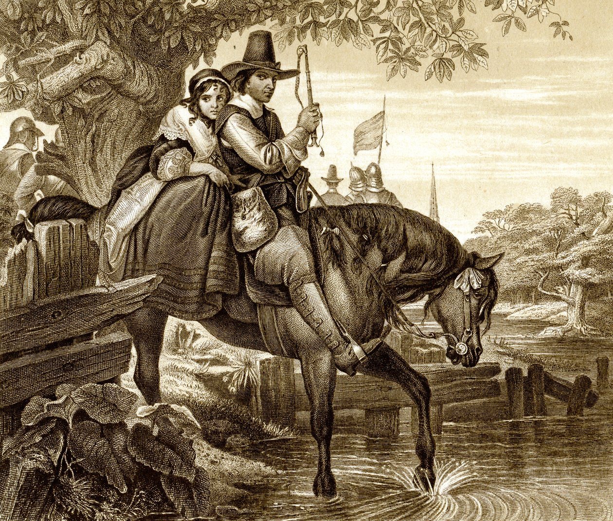 Karel II vermomd geholpen bij zijn ontsnapping door Jane Lane, 1651, 19e eeuw door H. Bourne