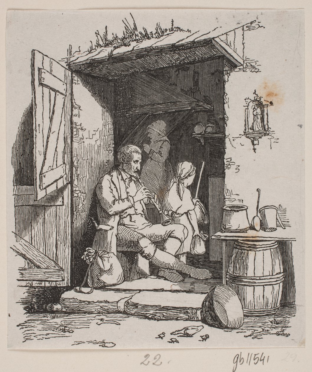 Een Italiaanse muzikant zittend in een open deur door H. C. Henneberg