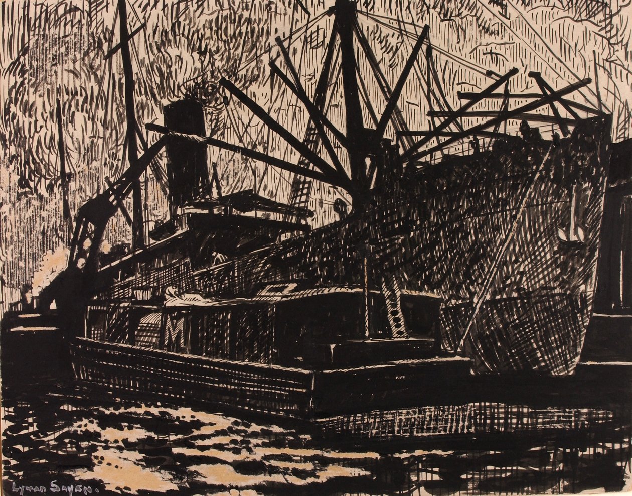 (Liner en sleepboot) door H. Lyman Sayen