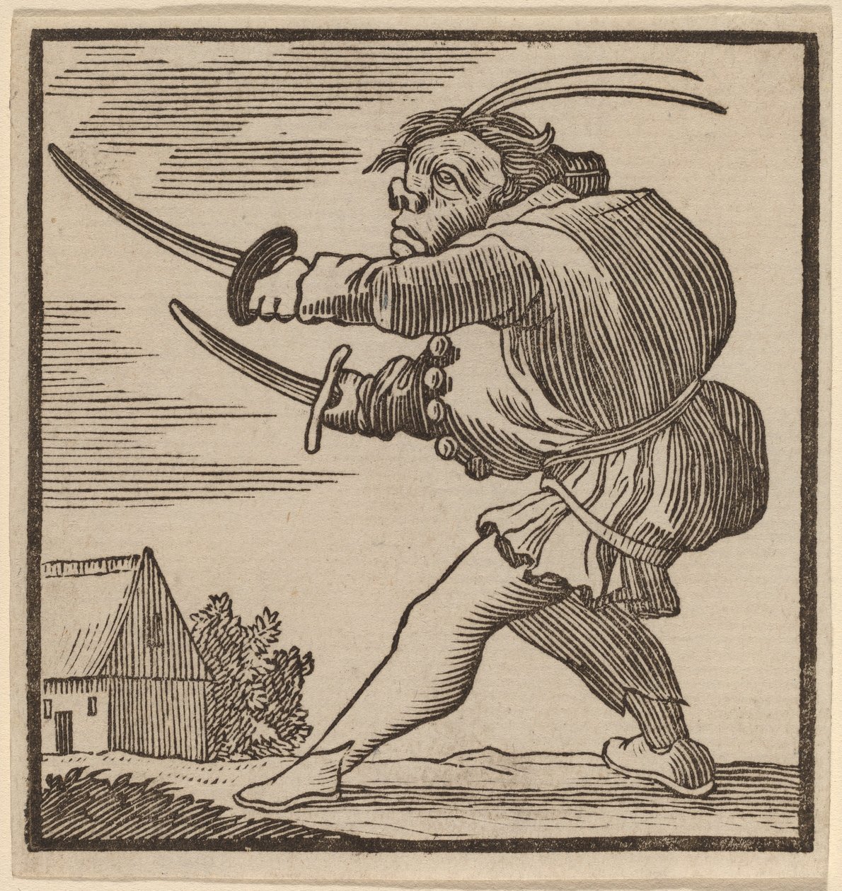 Gebochelde zwaait met twee zwaarden door H. Numan after Jacques Callot