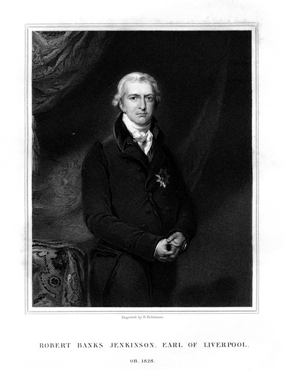 Robert Banks Jenkinson, 2e graaf van Liverpool, premier van het Verenigd Koninkrijk, 1834 door H. Robinson